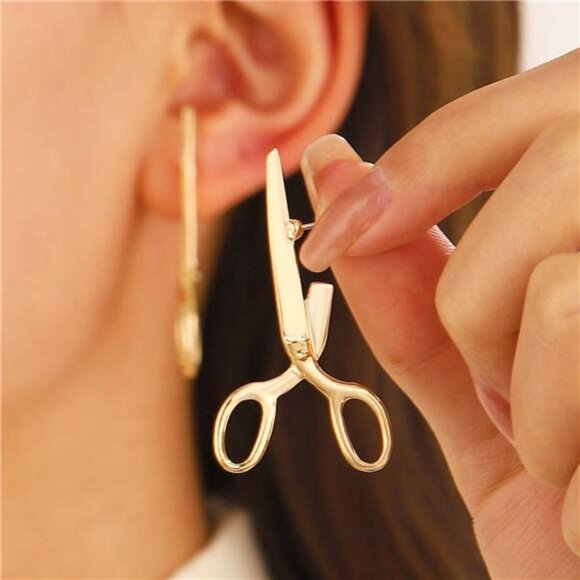 Vintage Scissors Stud Earrings | Gothic Silver Statement Jewelry - Picture 2 of 5